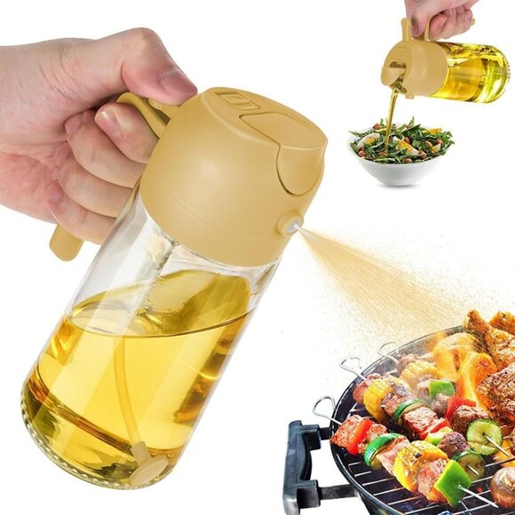 16oz Olive Oil Dispenser Bottle 2 in 1 Sprayer Pourer Glass for Kitchen Cooking - Picture 1 of 11